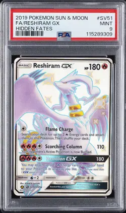 2019 POKEMON SUN & MOON HIDDEN FATES #SV51 FULL ART/RESHIRAM GX PSA 9 - Image 1