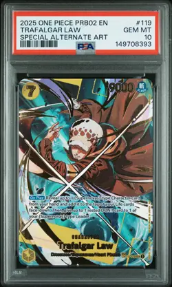 2025 ONE PIECE PRB02-PREMIUM BOOSTER SPECIAL ALT ART #119 TRAFALGAR LAW PSA 10 - Image 1