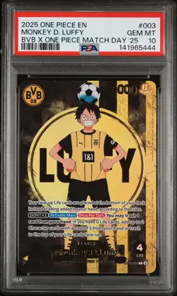 2025 ONE PIECE PROMOS BVB X ONE PIECE MATCH DAY 2025 #003 MONKEY D. LUFFY PSA 10 - Image 1