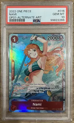 2022 One Piece CCG Nami OP01-016 Alternate Art PSA 10 Pre-Errata Wave 1 Alpha - Image 1