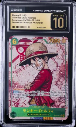 2025 ONE PIECE JPN CARRYING ON HIS WILL ALT ART MONKEY D LUFFY CGC 10 PRISTINE - Image 1