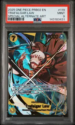 2025 ONE PIECE PRB02-SPECIAL ALTERNATE ART #119 TRAFALGAR LAW PSA 9 - Image 1