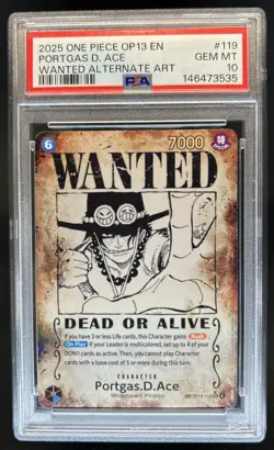 2025 One Piece Portgas D. Ace Special Card Wanted Alt Art #OP13-119 PSA 10 - Image 1