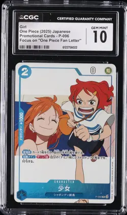 2025 ONE PIECE JAPANESE PROMO CARDS "ONE PIECE FAN LETTER #P-096 GIRL CGC 10 - Image 1