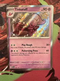 Pokemon Tinkatuff Paldean Fates Scarlet & Violet Shiny Holo Rare Card 166/091 - Image 1