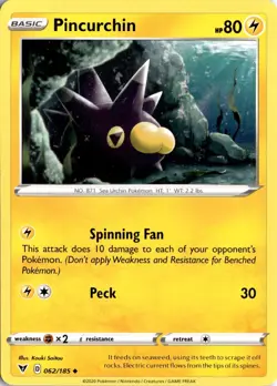 Pincurchin 062/185 SWSH04: Vivid Voltage Pokemon Card TCG - Image 1