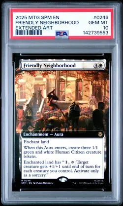 2025 MTG MARVEL'S SPIDER-MAN EXTENDED ART #0246 FRIENDLY NEIGHBORHOOD PSA 10 - Image 1