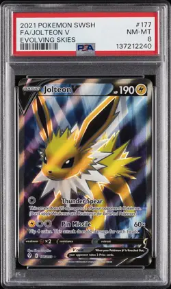 2021 POKEMON SWORD & SHIELD EVOLVING SKIES #177 FULL ART/JOLTEON V PSA 8 - Image 1