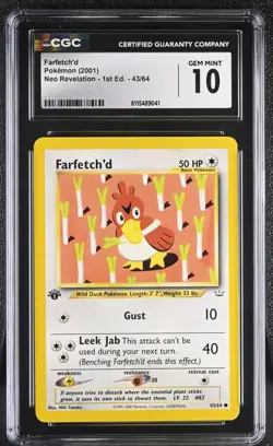 CGC GEM MINT 10 Pokemon Farfetch'd 43/64 2001 Neo Revelation 1st Edition - Image 1