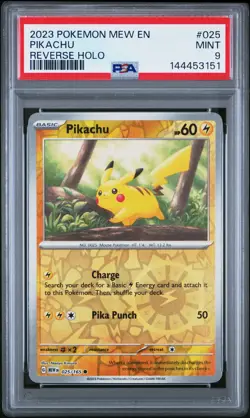 2023 POKEMON MEW EN-151 REVERSE HOLO #025 PIKACHU PSA 9 - Image 1