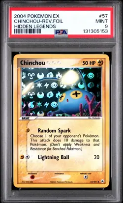 2004 POKEMON EX HIDDEN LEGENDS #57 CHINCHOU-REVERSE FOIL PSA 9 - Image 1