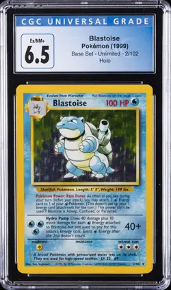 1999 POKEMON BASE SET UNLIMITED #2 BLASTOISE-HOLO CGC 6.5 - Image 1
