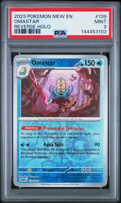 2023 POKEMON MEW EN-151 REVERSE HOLO #139 OMASTAR PSA 9 - Image 1