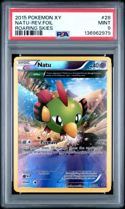 2015 POKEMON XY ROARING SKIES #28 NATU-REVERSE FOIL PSA 9 - Image 1
