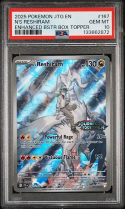 2025 POKEMON JTG ENHANCED BOOSTER BOX TOPPER #167 N'S RESHIRAM PSA 10 - Image 1