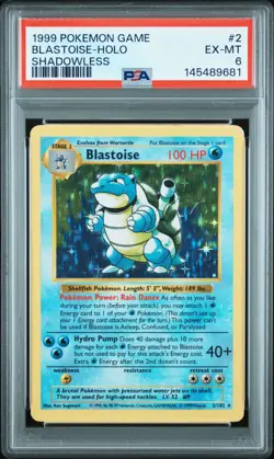 1999 POKEMON BASE SET SHADOWLESS #2 BLASTOISE-HOLO PSA 6 - Image 1