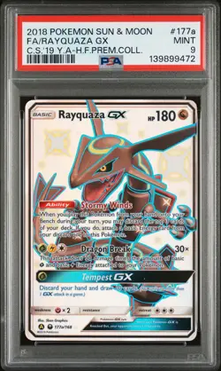 2018 POKEMON SUN & MOON CELESTIAL STORM #177A FULL ART/RAYQUAZA GX PSA 9 - Image 1