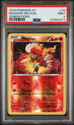 2016 POKEMON XY GENERATIONS #16 MAGMAR-REVERSE FOIL PSA 9 - Image 1