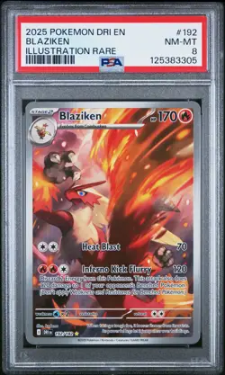 2025 POKEMON DRI EN-DESTINED RIVALS ILLUSTRATION RARE #192 BLAZIKEN PSA 8 - Image 1