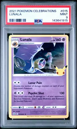 2021 POKEMON CELEBRATIONS #015 LUNALA PSA 9 - Image 1