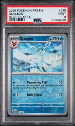 2025 POKEMON PRE EN-PRISMATIC EVOLUTIONS REVERSE HOLO #025 GLACEON PSA 9 - Image 1