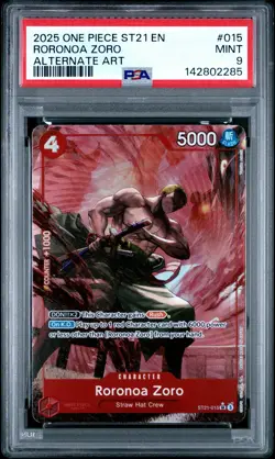 2025 ONE PIECE STARTER DECK ST21-EX GEAR 5 ALTERNATE ART #015 RORONOA ZORO PSA 9 - Image 1