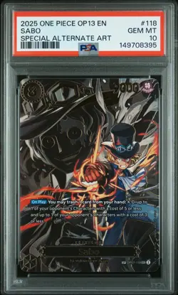 2025 ONE PIECE OP13-CARRYING ON HIS WILL SPECIAL ALTERNATE ART #118 SABO PSA 10 - Image 1