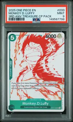 2025 ONE PIECE 3RD ANNIVERSARY! TREASURE CAMPAIGN #033 MONKEY D. LUFFY PSA 9 - Image 1