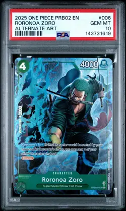 2025 ONE PIECE PRB02-PREMIUM BOOSTER ALTERNATE ART #006 RORONOA ZORO PSA 10 - Image 1