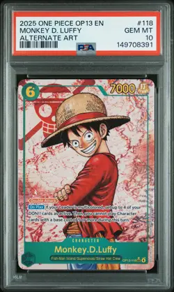 2025 ONE PIECE OP13-CARRYING ON HIS WILL ALTERNATE ART MONKEY D. LUFFY PSA 10 - Image 1