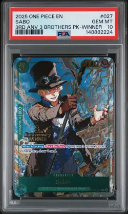 2025 ONE PIECE 3RD ANNIV TOURNAMENT 3 BROTHERS PACK WINNER #027 SABO PSA 10 - Image 1