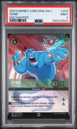 2023 DISNEY LORCANA EN 1-THE FIRST CHAPTER ENCHANTED GENIE ON THE JOB PSA 9 - Image 1