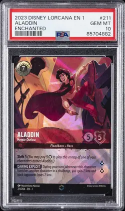 2023 DISNEY LORCANA THE FIRST CHAPTER ENCHANTED ALADDIN HEROIC OUTLAW PSA 10 - Image 1