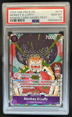 2025 One Piece Bandai Card Games Fest Monkey D Luffy #OP07-073 PSA 10 - Image 1