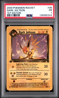 2000 POKEMON ROCKET 1ST EDITION #38 DARK JOLTEON PSA 1 - Image 1