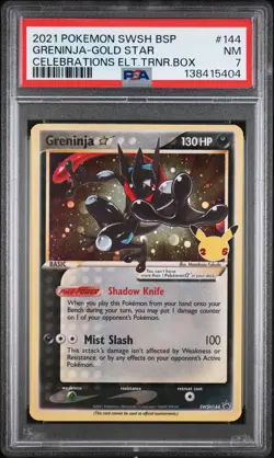 2021 POKEMON SWSH PROMO CELEBRATIONS ETB #144 GRENINJA-GOLD STAR PSA 7 - Image 1