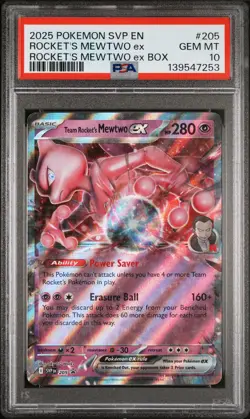 2025 POKEMON SVP EN-SV BLACK STAR PROMO #205 TEAM ROCKET'S MEWTWO EX PSA 10 - Image 1