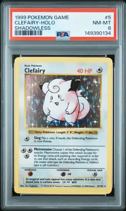 1999 POKEMON BASE SET SHADOWLESS #5 CLEFAIRY-HOLO PSA 8 - Image 1