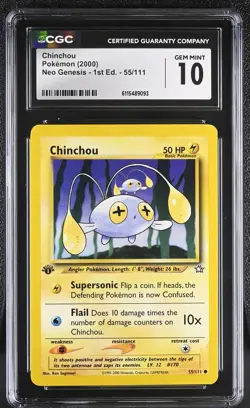 CGC GEM MINT 10 Pokemon Chinchou 55/111 2000 Neo Genesis 1st Edition - Image 1