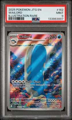 2025 POKEMON JTG EN-JOURNEY TOGETHER ILLUSTRATION RARE #162 WAILORD PSA 9 - Image 1