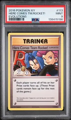 2016 POKEMON XY EVOLUTIONS #113 HERE COMES TEAM ROCKET! PSA 9 - Image 1