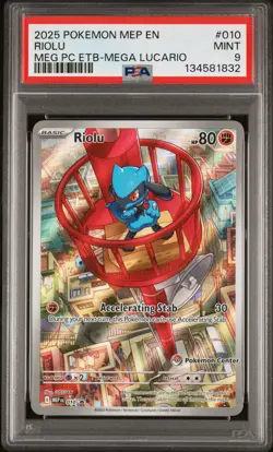 2025 POKEMON MEGA EVOLUTION POKEMON CENTER ETB PROMO #010 RIOLU PSA 9 - Image 1
