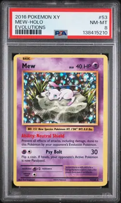 2016 POKEMON XY EVOLUTIONS #53 MEW-HOLO PSA 8 - Image 1