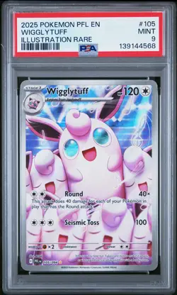 2025 POKEMON PFL EN-PHANTASMAL FLAMES ILLUSTRATION RARE #105 WIGGLYTUFF PSA 9 - Image 1