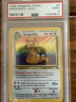Pokemon Dragonite 1999 Fossil 4/62 Holo PSA9 - Image 1