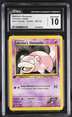 CGC GEM MINT 10 Pokemon Sabrina's Slowpoke 95/132 2000 Gym Heroes 1st Edition - Image 1