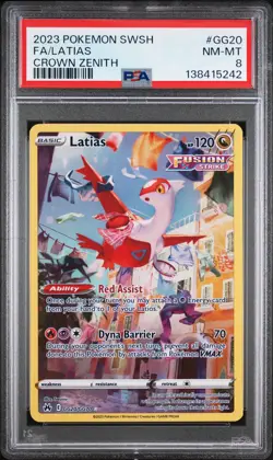 2023 POKEMON SWORD & SHIELD CROWN ZENITH #GG20 FULL ART/LATIAS PSA 8 - Image 1