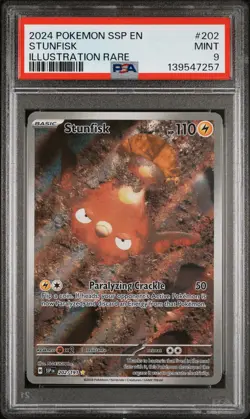 2024 POKEMON SSP EN-SURGING SPARKS ILLUSTRATION RARE #202 STUNFISK PSA 9 - Image 1