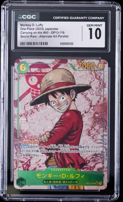 2025 ONE PIECE JAPANESE CARRYING ON HIS WILL ALTERNATE ART MONKEY D LUFFY CGC 10 - Image 1