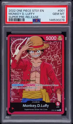 2022 ONE PIECE STARTER DECK ST01-STRAW HAT CREW #001 MONKEY D. LUFFY PSA 10 - Image 1